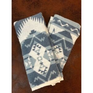 Wrangler Southwestern Blue Geometric Quick Dry Hand Towel Set 16x26 Cotton Blend